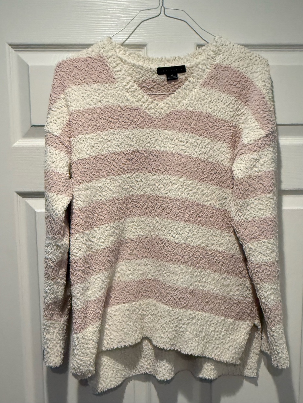 Sanctuary Cream and Pink Striped V-neck Sweater